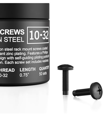 Monoprice Parafuso 12/24 para rack, 50 peças, aço carbono, 19 mm